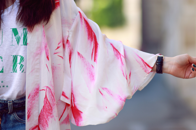 kimono rose blanc